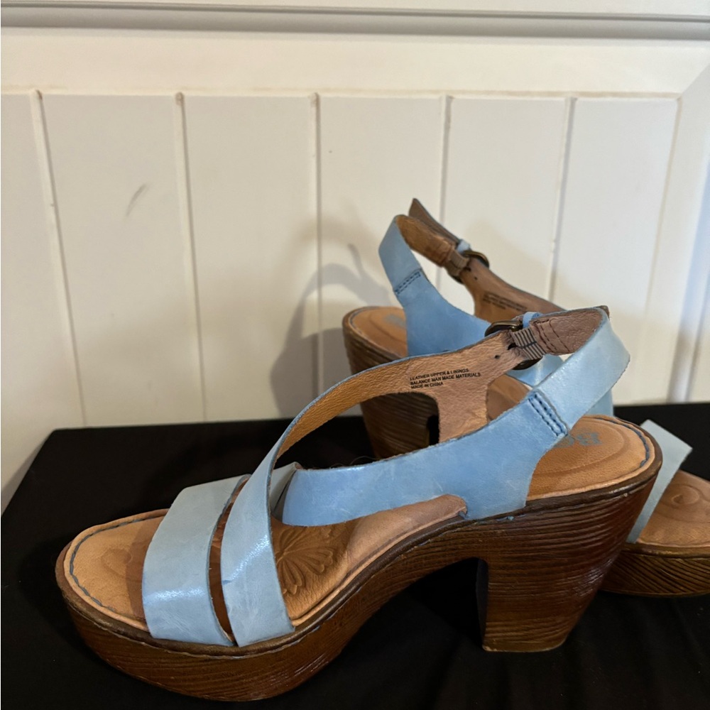 Born Pale Blue Leather Strappy Platform Sandals - Picture 2 of 6
